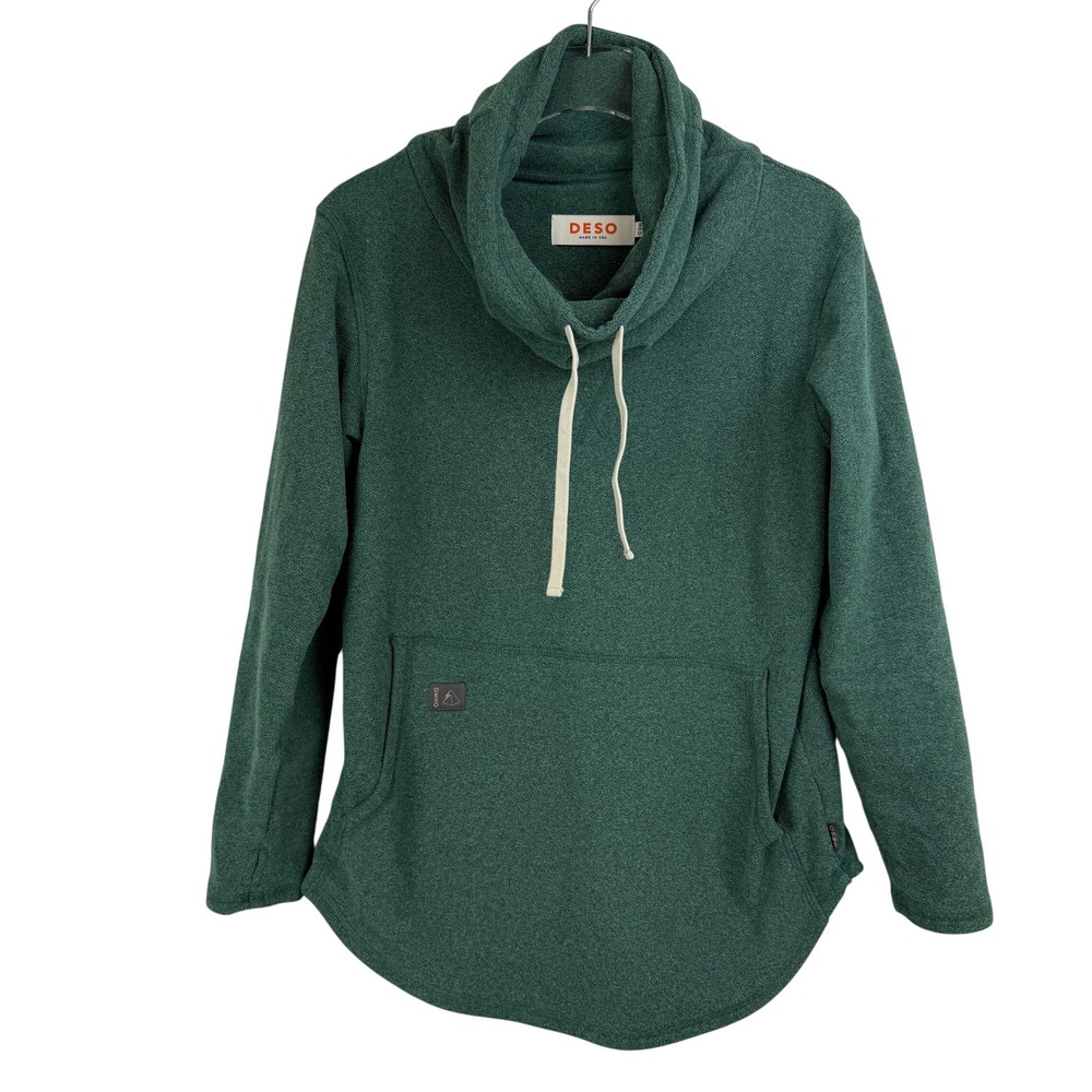 DESO TALLAC Green Cowl Neck Pullover FLEECE‎ TUNIC WOMEN Medium MADE IN USA CA